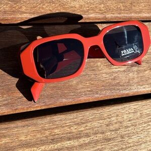 Prada Red Orange Sunglasses Made in Italy Thick Frame UV Protection